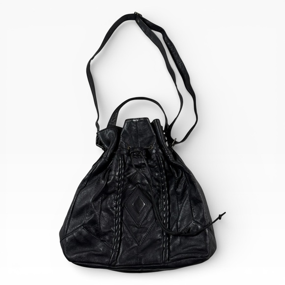 🔥 Vintage Black Braided Leather Bucket Bag 🔥 - Picture 2 of 7